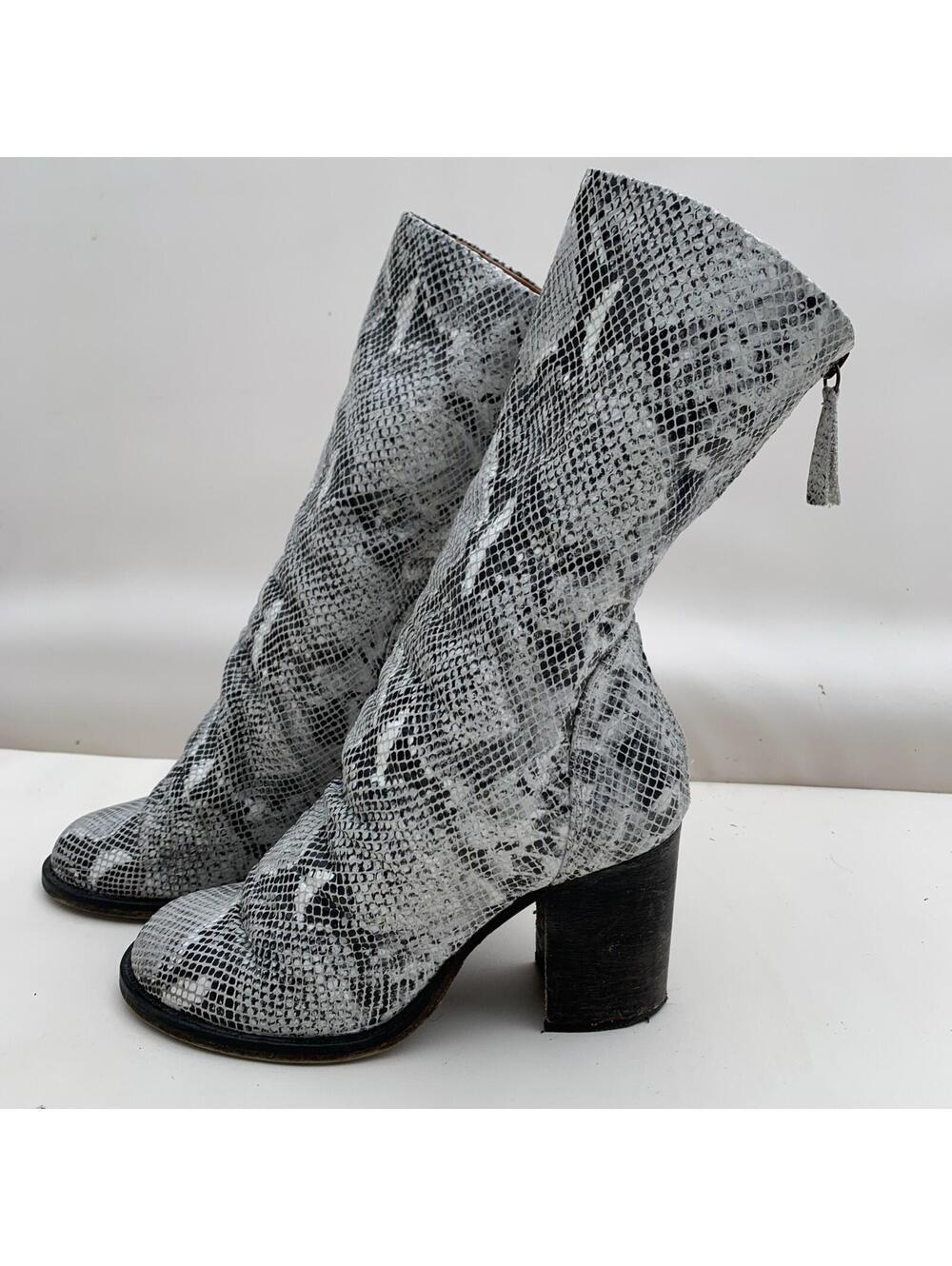 FREE PEOPLE Elle Block Heel Snake-Print Slouch Boots Size 8M